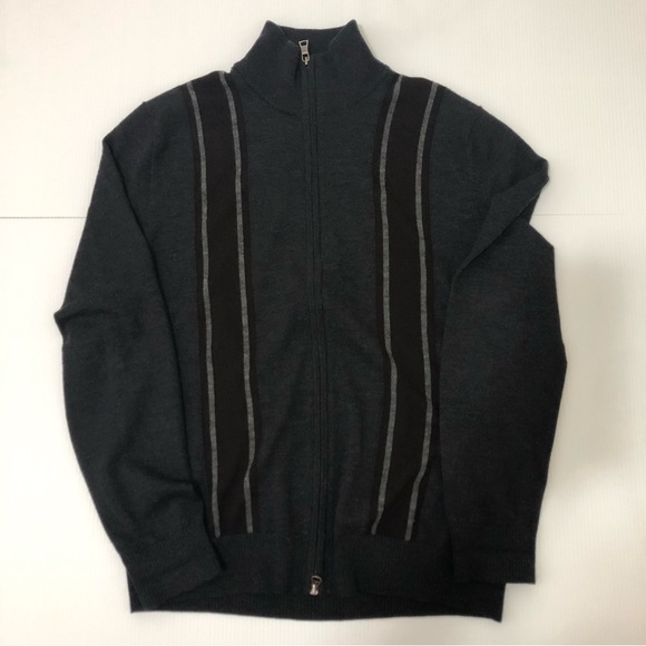Banana Republic Merino Wool Zip Up Sweater Charcoal Gray & Black - Picture 2 of 9